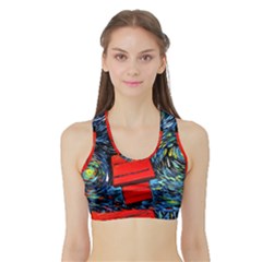 Dog Flying House Cartoon Starry Night Vincent Van Gogh Parody Sports Bra With Border by Modalart