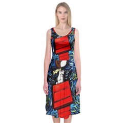 Dog Flying House Cartoon Starry Night Vincent Van Gogh Parody Midi Sleeveless Dress by Modalart