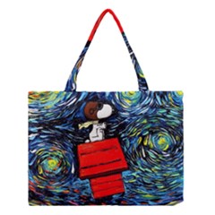 Dog Flying House Cartoon Starry Night Vincent Van Gogh Parody Medium Tote Bag by Modalart