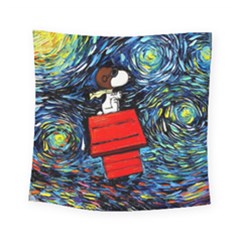 Dog Flying House Cartoon Starry Night Vincent Van Gogh Parody Square Tapestry (small)