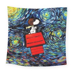 Dog Flying House Cartoon Starry Night Vincent Van Gogh Parody Square Tapestry (large)