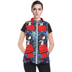 Dog Flying House Cartoon Starry Night Vincent Van Gogh Parody Women s Puffer Vest