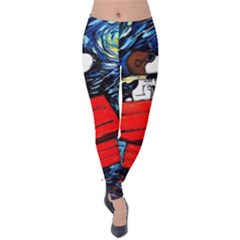 Dog Flying House Cartoon Starry Night Vincent Van Gogh Parody Velvet Leggings