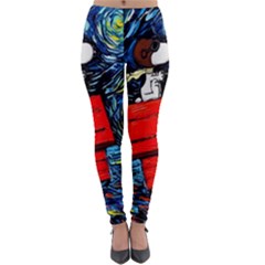 Dog Flying House Cartoon Starry Night Vincent Van Gogh Parody Lightweight Velour Leggings by Modalart