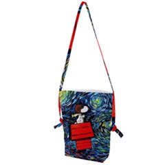 Dog Flying House Cartoon Starry Night Vincent Van Gogh Parody Folding Shoulder Bag by Modalart