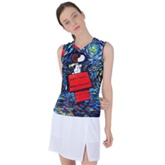 Dog Flying House Cartoon Starry Night Vincent Van Gogh Parody Women s Sleeveless Sports Top by Modalart