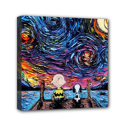 Cartoon Dog Vincent Van Gogh s Starry Night Parody Mini Canvas 6  X 6  (stretched) by Modalart