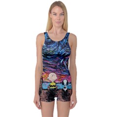 Cartoon Dog Vincent Van Gogh s Starry Night Parody One Piece Boyleg Swimsuit by Modalart