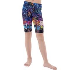 Cartoon Dog Vincent Van Gogh s Starry Night Parody Kids  Mid Length Swim Shorts by Modalart