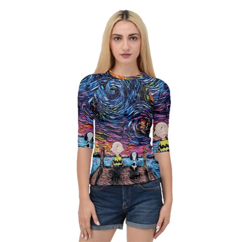 Cartoon Dog Vincent Van Gogh s Starry Night Parody Quarter Sleeve Raglan T-shirt by Modalart