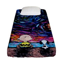 Cartoon Dog Vincent Van Gogh s Starry Night Parody Fitted Sheet (single Size) by Modalart