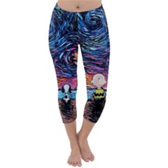 Cartoon Dog Vincent Van Gogh s Starry Night Parody Capri Winter Leggings 