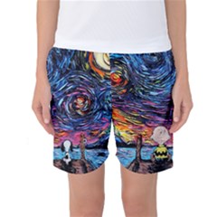 Cartoon Dog Vincent Van Gogh s Starry Night Parody Women s Basketball Shorts by Modalart