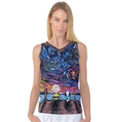 Cartoon Dog Vincent Van Gogh s Starry Night Parody Women s Basketball Tank Top by Modalart