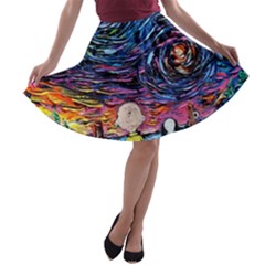 Cartoon Dog Vincent Van Gogh s Starry Night Parody A-line Skater Skirt by Modalart