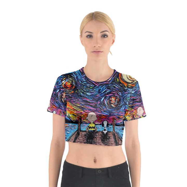 Cartoon Dog Vincent Van Gogh s Starry Night Parody Cotton Crop Top