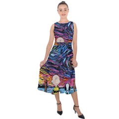 Cartoon Dog Vincent Van Gogh s Starry Night Parody Midi Tie-back Chiffon Dress by Modalart