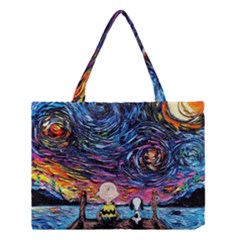 Cartoon Dog Vincent Van Gogh s Starry Night Parody Medium Tote Bag by Modalart