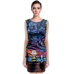 Cartoon Dog Vincent Van Gogh s Starry Night Parody Sleeveless Velvet Midi Dress