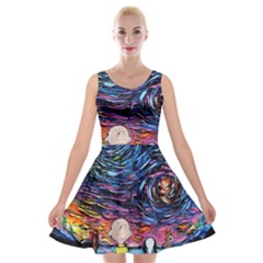 Cartoon Dog Vincent Van Gogh s Starry Night Parody Velvet Skater Dress