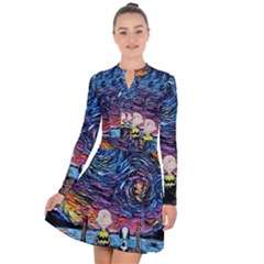 Cartoon Dog Vincent Van Gogh s Starry Night Parody Long Sleeve Panel Dress by Modalart