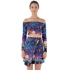 Cartoon Dog Vincent Van Gogh s Starry Night Parody Off Shoulder Top With Skirt Set by Modalart