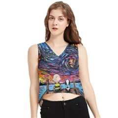 Cartoon Dog Vincent Van Gogh s Starry Night Parody V-neck Cropped Tank Top by Modalart