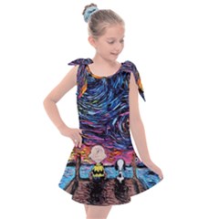 Cartoon Dog Vincent Van Gogh s Starry Night Parody Kids  Tie Up Tunic Dress by Modalart