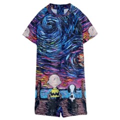 Cartoon Dog Vincent Van Gogh s Starry Night Parody Kids  Boyleg Half Suit Swimwear by Modalart