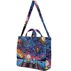 Cartoon Dog Vincent Van Gogh s Starry Night Parody Square Shoulder Tote Bag by Modalart