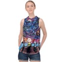 Cartoon Dog Vincent Van Gogh s Starry Night Parody High Neck Satin Top View1