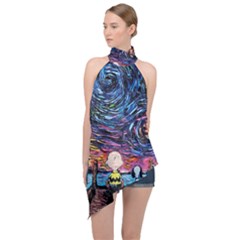 Cartoon Dog Vincent Van Gogh s Starry Night Parody Halter Asymmetric Satin Top by Modalart