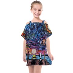 Cartoon Dog Vincent Van Gogh s Starry Night Parody Kids  One Piece Chiffon Dress by Modalart