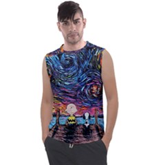 Cartoon Dog Vincent Van Gogh s Starry Night Parody Men s Regular Tank Top by Modalart