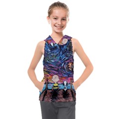 Cartoon Dog Vincent Van Gogh s Starry Night Parody Kids  Sleeveless Hoodie by Modalart