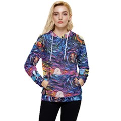 Cartoon Dog Vincent Van Gogh s Starry Night Parody Women s Lightweight Drawstring Hoodie