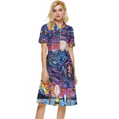 Cartoon Dog Vincent Van Gogh s Starry Night Parody Button Top Knee Length Dress by Modalart