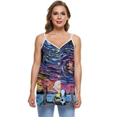 Cartoon Dog Vincent Van Gogh s Starry Night Parody Casual Spaghetti Strap Chiffon Top by Modalart