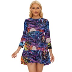 Cartoon Dog Vincent Van Gogh s Starry Night Parody Long Sleeve Babydoll Dress by Modalart