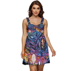 Cartoon Dog Vincent Van Gogh s Starry Night Parody Ruffle Strap Babydoll Chiffon Dress by Modalart