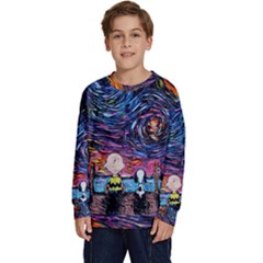 Cartoon Dog Vincent Van Gogh s Starry Night Parody Kids  Crewneck Sweatshirt