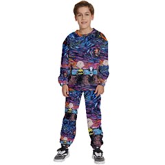 Cartoon Dog Vincent Van Gogh s Starry Night Parody Kids  Sweatshirt Set