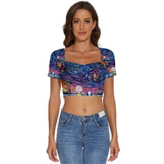 Cartoon Dog Vincent Van Gogh s Starry Night Parody Short Sleeve Square Neckline Crop Top  by Modalart