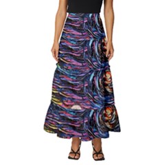 Cartoon Dog Vincent Van Gogh s Starry Night Parody Tiered Ruffle Maxi Skirt by Modalart