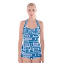 Geometric Rectangle Shape Linear Boyleg Halter Swimsuit  View1