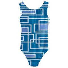 Geometric Rectangle Shape Linear Kids  Cut-out Back One Piece Swimsuit