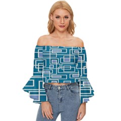 Geometric Rectangle Shape Linear Off Shoulder Flutter Bell Sleeve Top by Pakjumat