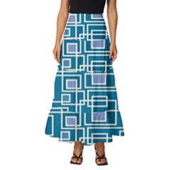 Geometric Rectangle Shape Linear Tiered Ruffle Maxi Skirt by Pakjumat