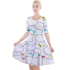 Set Chalk Out Chitchat Scribble Quarter Sleeve A-line Dress by Pakjumat