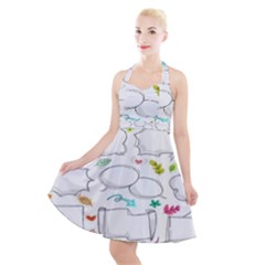 Set Chalk Out Chitchat Scribble Halter Party Swing Dress  by Pakjumat